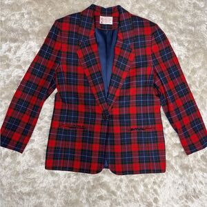 100% Wool Vintage Red, blue, green Plaid Blazer Women’s 6 Petite
